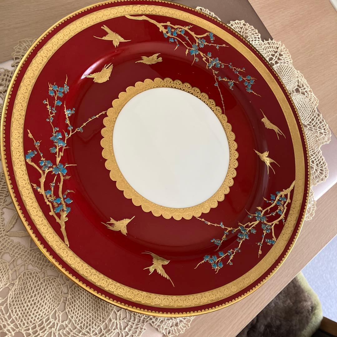 英国アンティーク　コウルドン　青い梅と鳥紋　ジャポニズムプレート