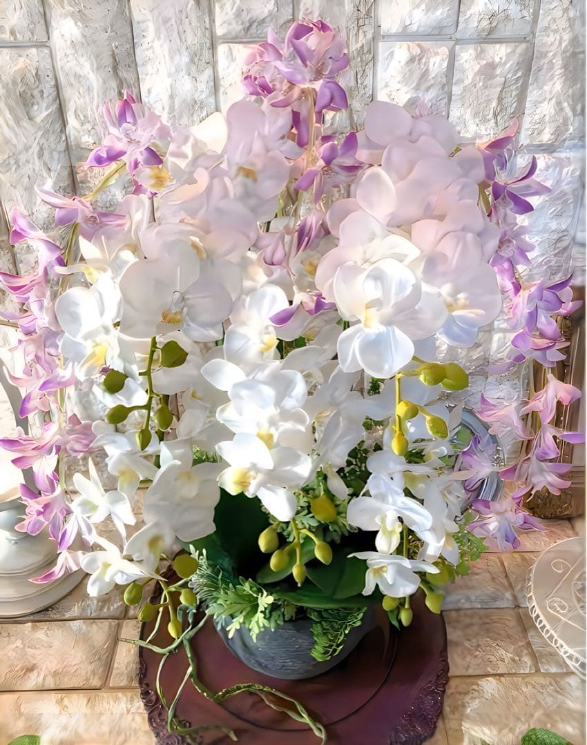 光触媒　人工観葉植物　ウォールグリーン　フェイクグリーン　胡蝶蘭とオーキッド@a