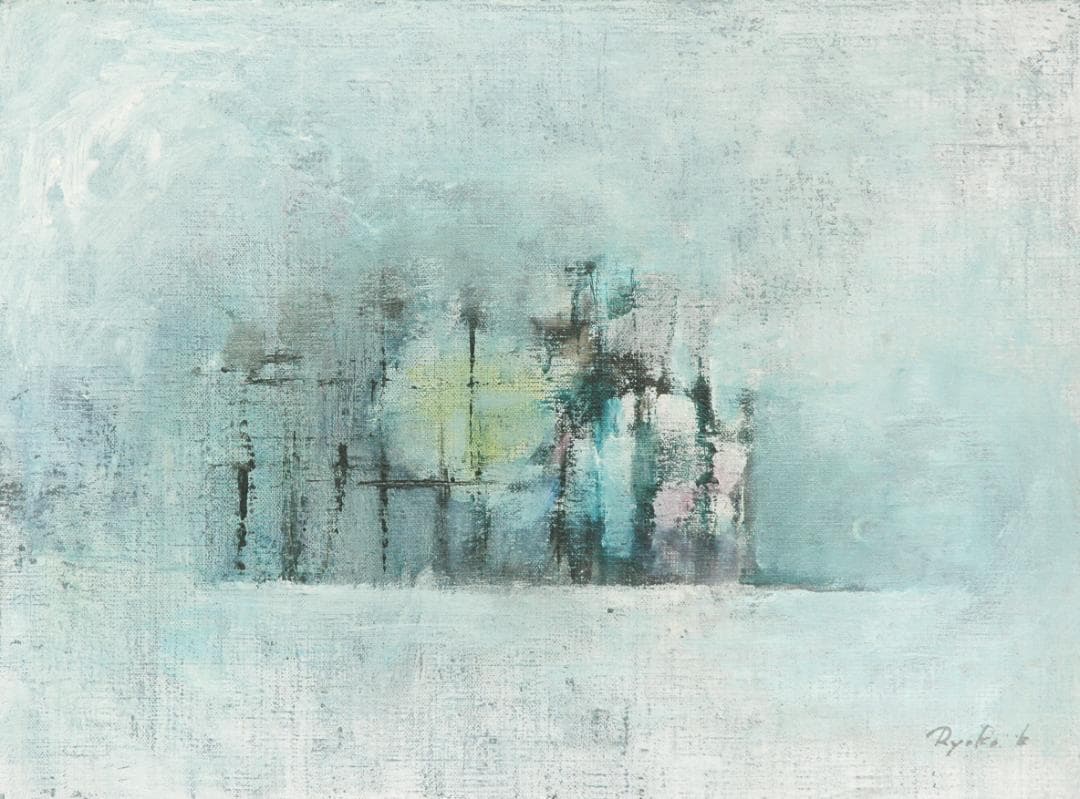 油絵 菅家令子 絵 絵画インテリア額付(銀)F4-272023風景 はざ木 雪国