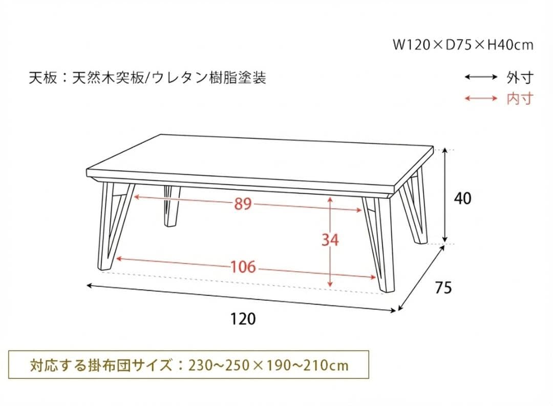 【新品訳あり】北欧風 こたつテーブル 120×75 フラットヒーター 省エネ