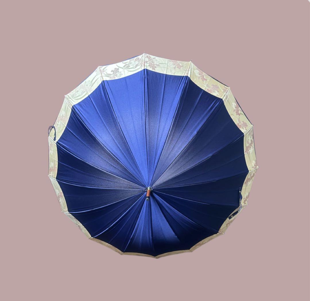 【美品】前原光榮商店 雨傘 親骨16本 濃紺 ダーク　　ネイビー 紳士傘 婦人傘