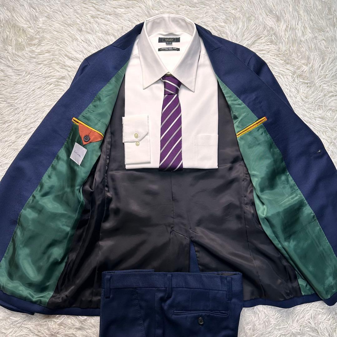 現行 未使用級 ポールスミス セットアップ カシミヤ混 光沢 総裏 ネイビー M