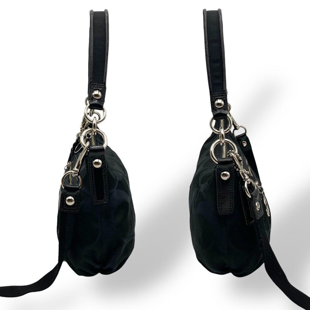 美品 コーチ ショルダーバッグ 2way ポピー キャンバス シグネチャー　黒