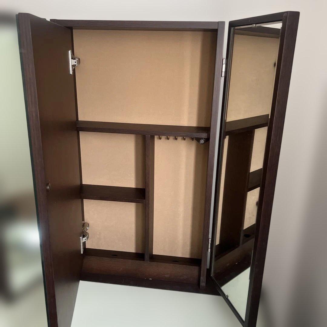 ダークブラウン三面鏡ドレッサー　※椅子別売り