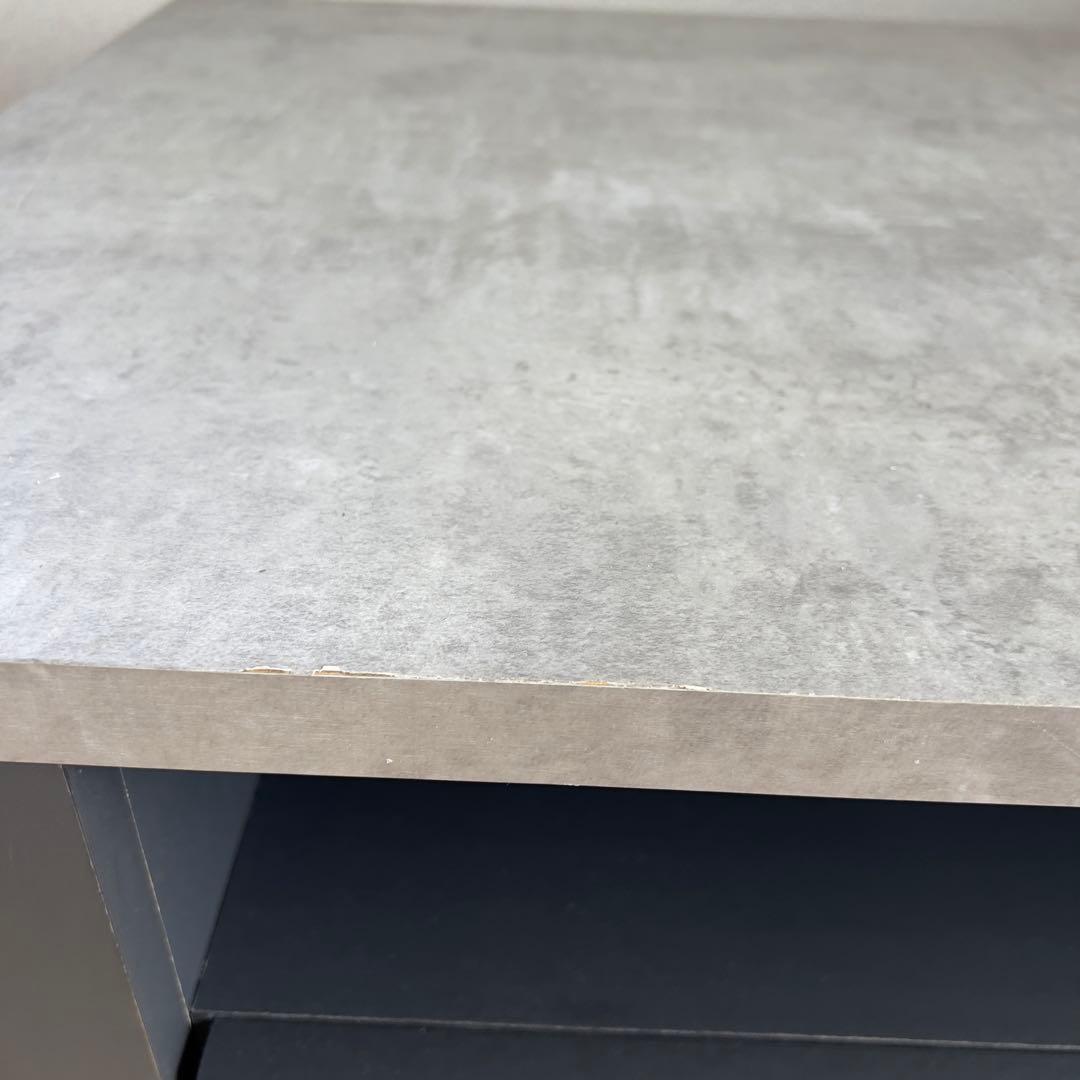 テーブル　キャスター付　大理石調　横収納　引き出し4個　高級感あり