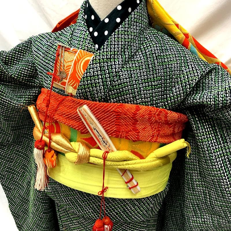 504ag38, 帯揚げ帯締めしごき□七五三 七歳 女児 着物&袋帯 総絞り