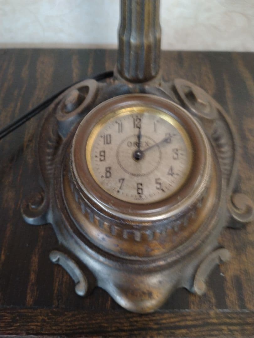 アメリカンビンテージ　レトロ　アンティーク　 ブロンズデスクライト　時計付き照明