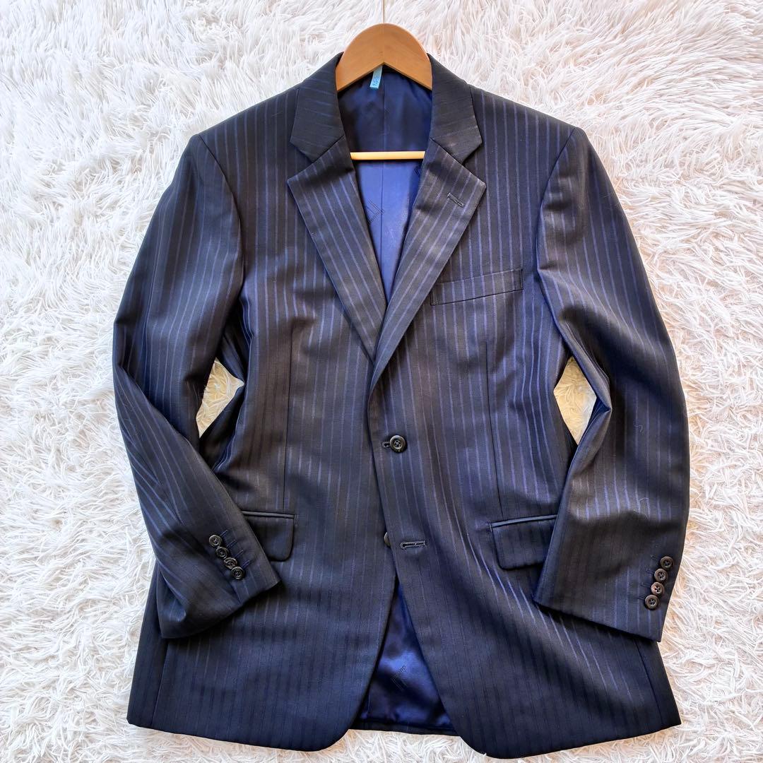 美品✨ダンヒル オーダーメイド スーツ ストライプ ネイビー　L相当　裏地ロゴ