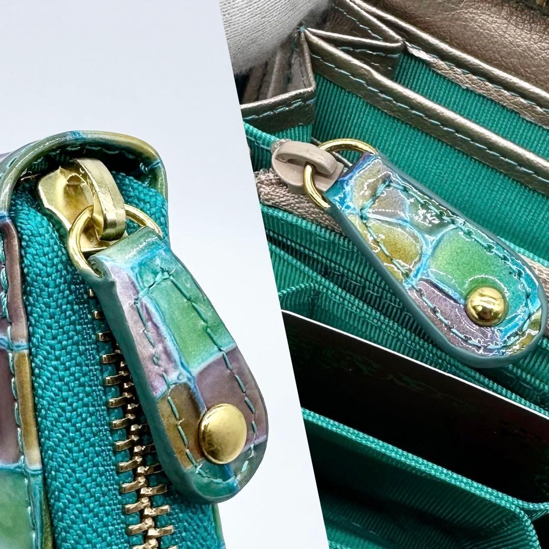 未使用✨モーダプリンチペ ラウンドジップ長財布 クロコ型押し ステンドグラス風