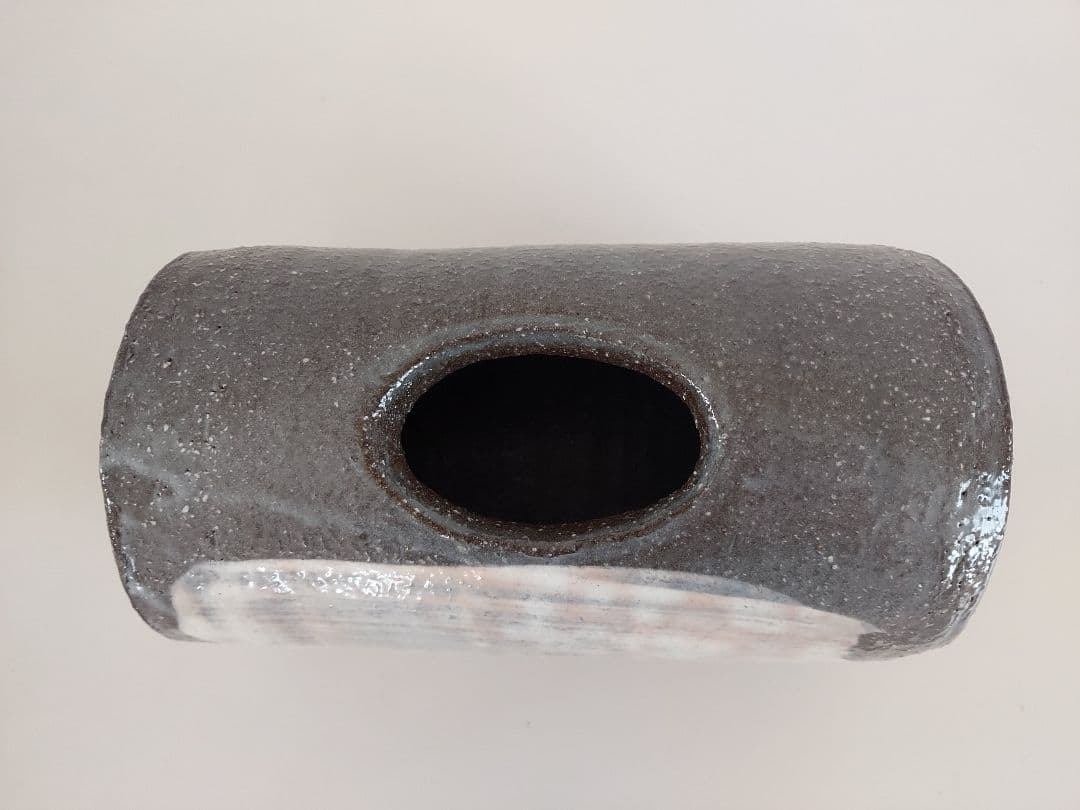 萩焼　円筒形花器　国輔窯　 木箱付き