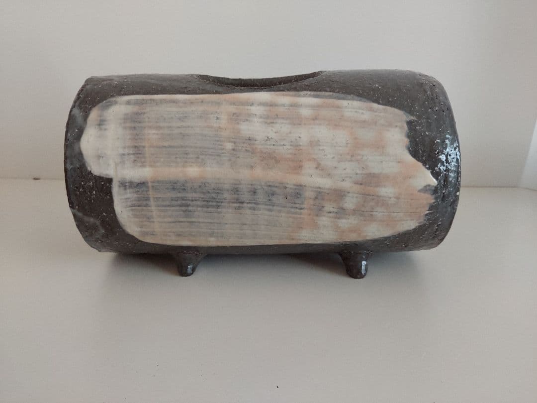 萩焼　円筒形花器　国輔窯　 木箱付き