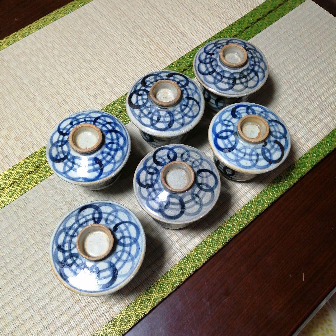 犬山焼　安南手蓋付碗　6客　10cm　大正〜昭和初期