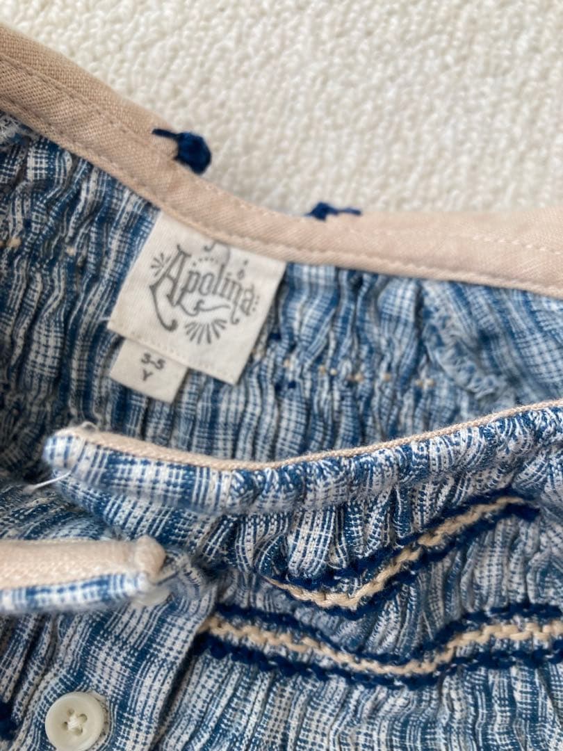 Apolina kids 3-5y HAZEL BLOUSE 青 チェック柄