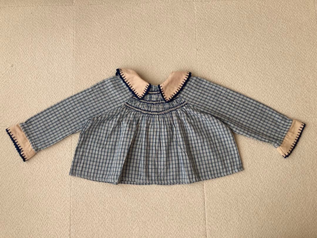 Apolina kids 3-5y HAZEL BLOUSE 青 チェック柄