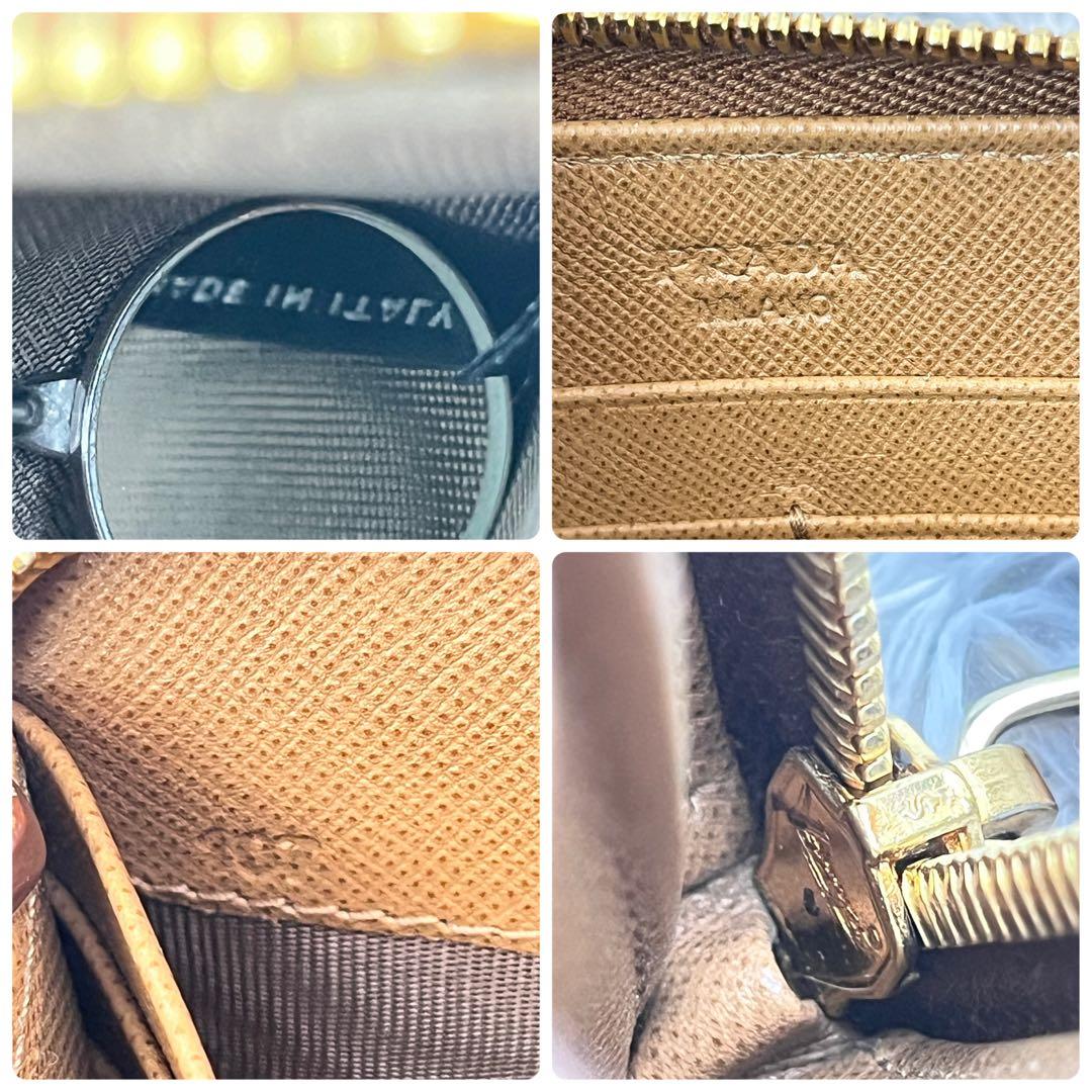 美品✨PRADA ラウンドファスナー　キルティング　長財布　メタルロゴ　キャメル