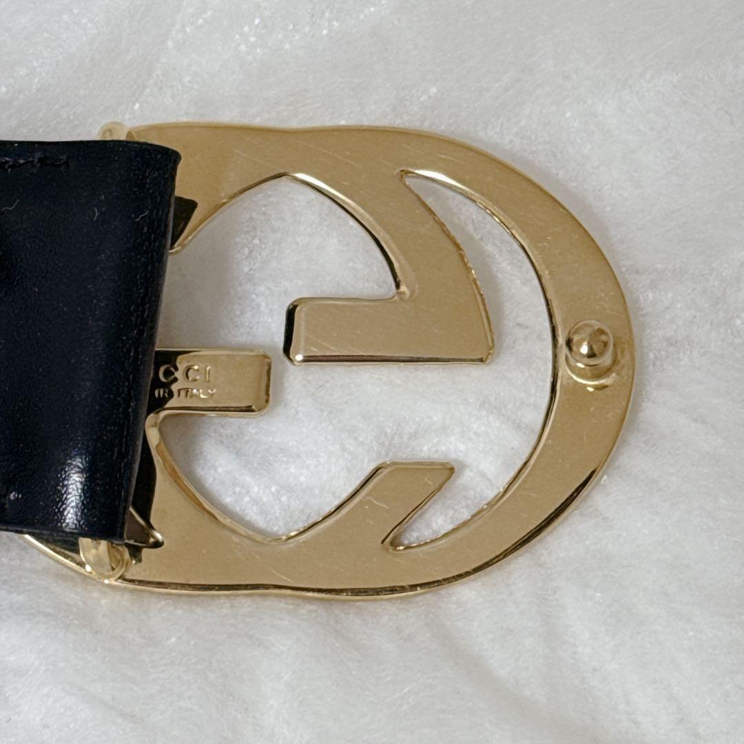 ✨未使用級✨ GUCCI インターロッキング GGロゴ レザー ブラック