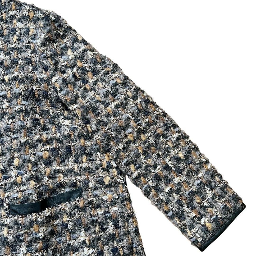 allureville　ツイードノーカラーコート　ジャケット　金ボタン　2