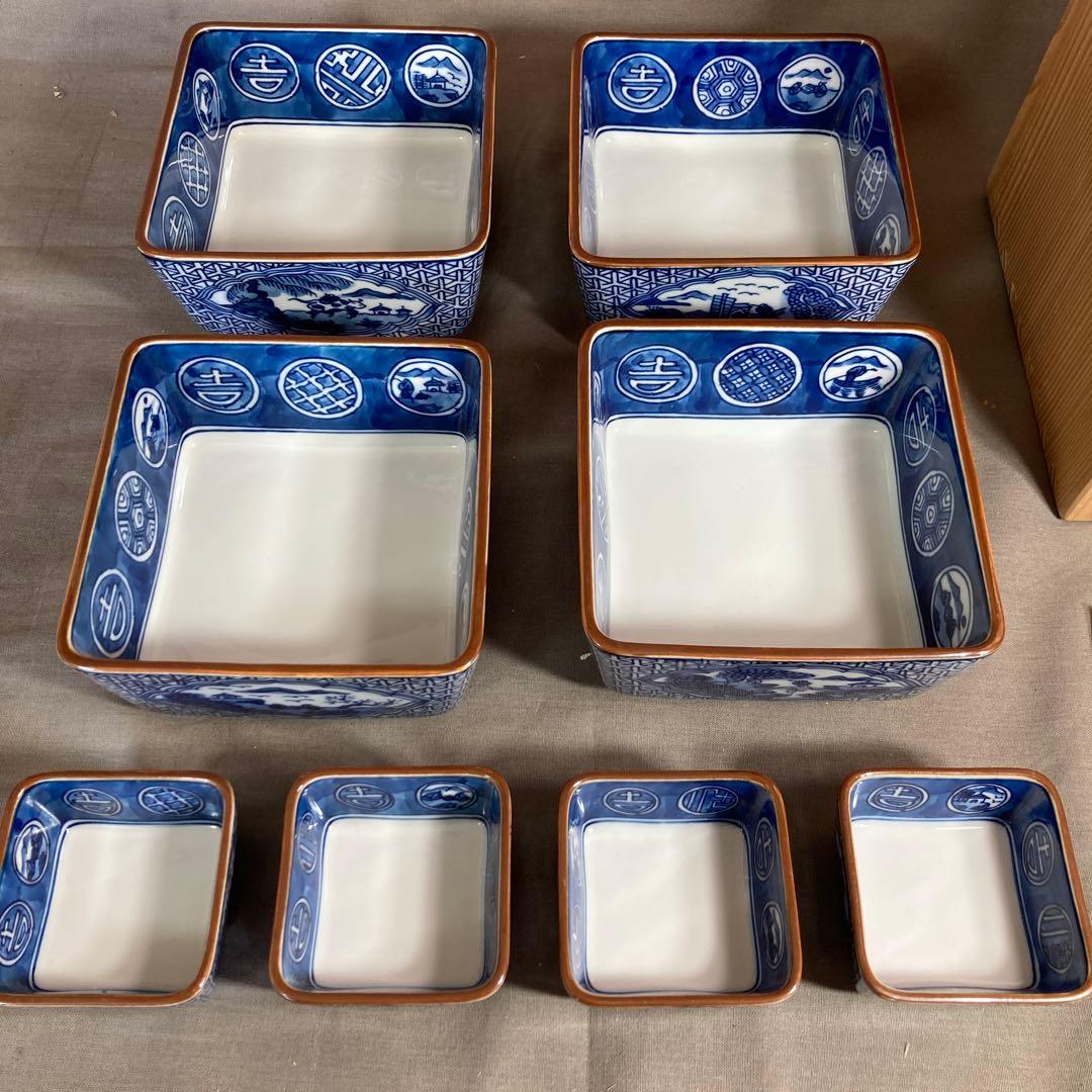 【源右衛門】古伊万里の伝統　日本名窯　舘林源右衛門作　祥瑞手間取山水図　向付四客