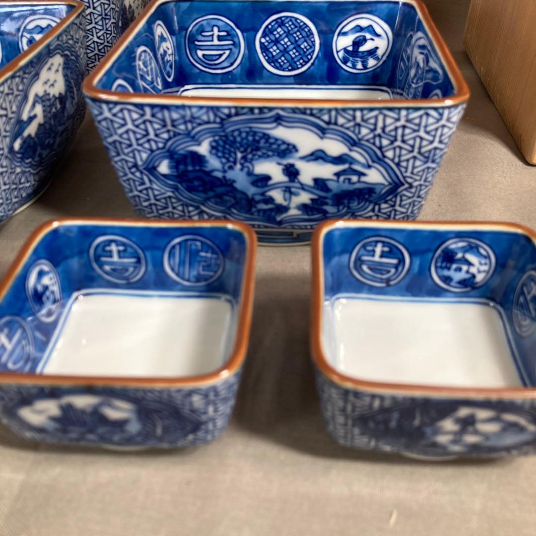 【源右衛門】古伊万里の伝統　日本名窯　舘林源右衛門作　祥瑞手間取山水図　向付四客