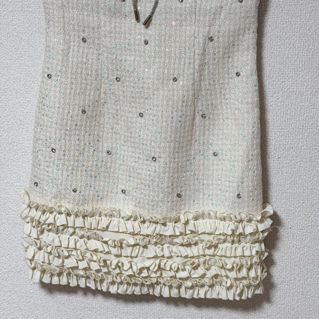 ジュエルズ　ホワイト フリル付きノースリーブドレス Sサイズ