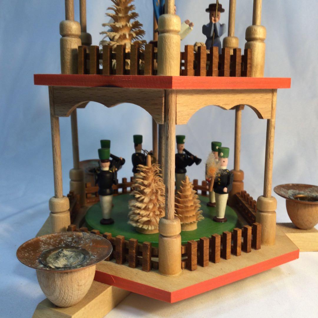 クリスマス　飾り　蝋燭3本　3段　回転　木製　ヴィンテージ　（2088）