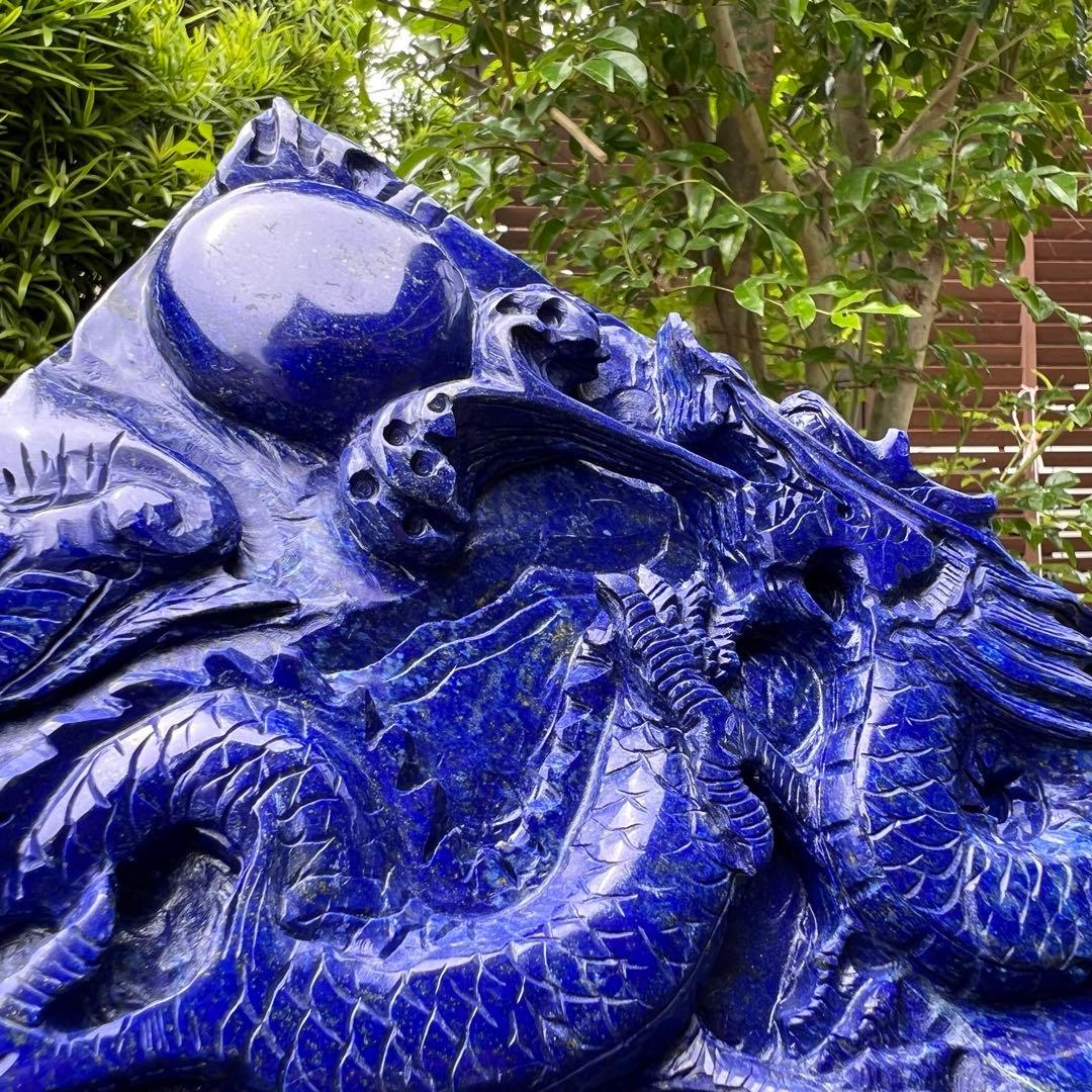 新年開運にも✨極上の逸品☆青龍✨ラピスラズリ 龍彫り 原石 天然石 置物 一点物