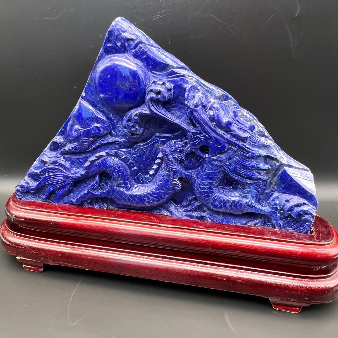 新年開運にも✨極上の逸品☆青龍✨ラピスラズリ 龍彫り 原石 天然石 置物 一点物