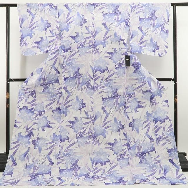 新品 綿絽 撫松庵 百合ぼかし 洗える夏着物”百合の花景色”小紋 浴衣 6265