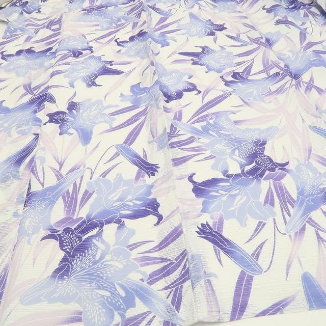 新品 綿絽 撫松庵 百合ぼかし 洗える夏着物”百合の花景色”小紋 浴衣 6265