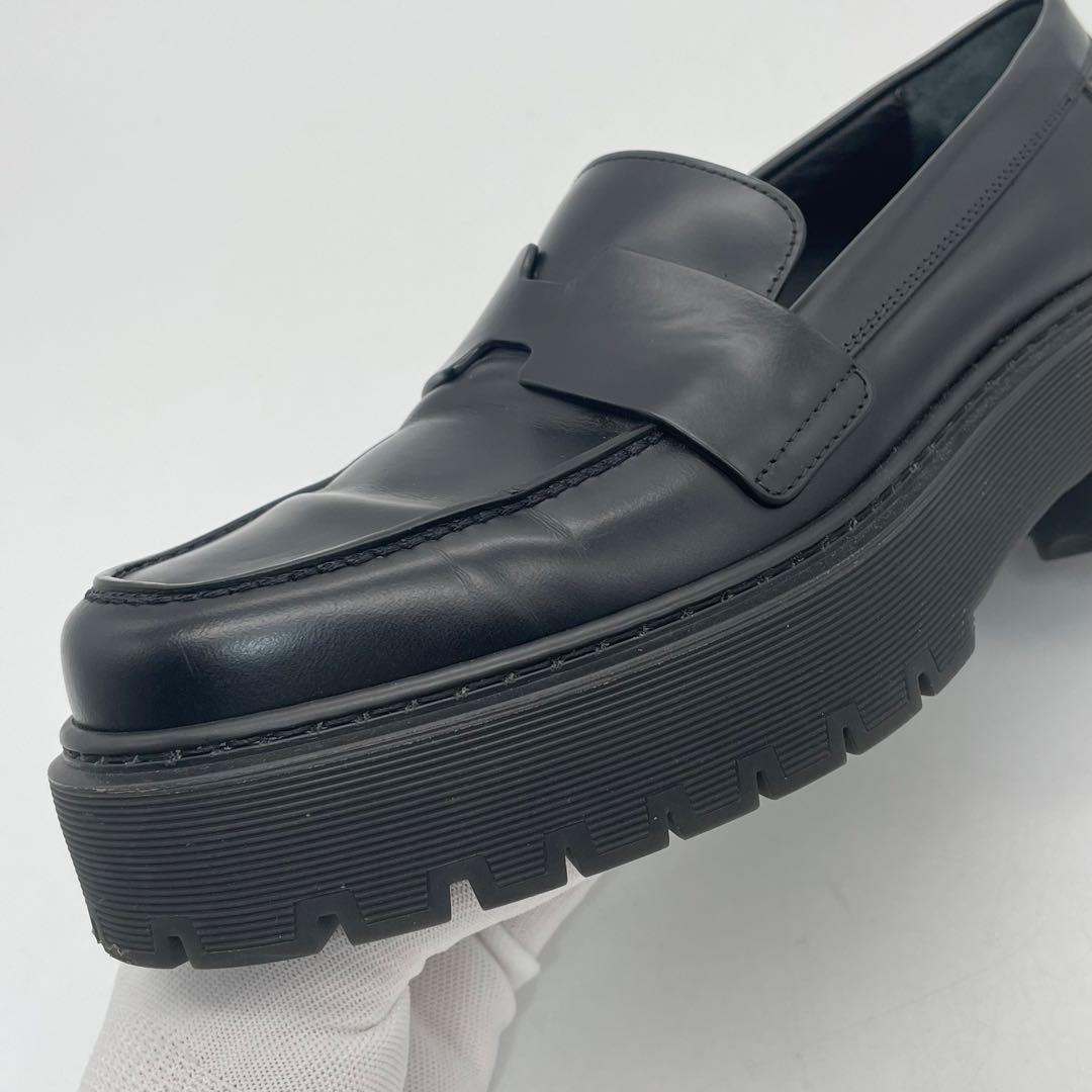 HERMES エルメス　ローファー　モカシン　ブラック　クロ　レザー