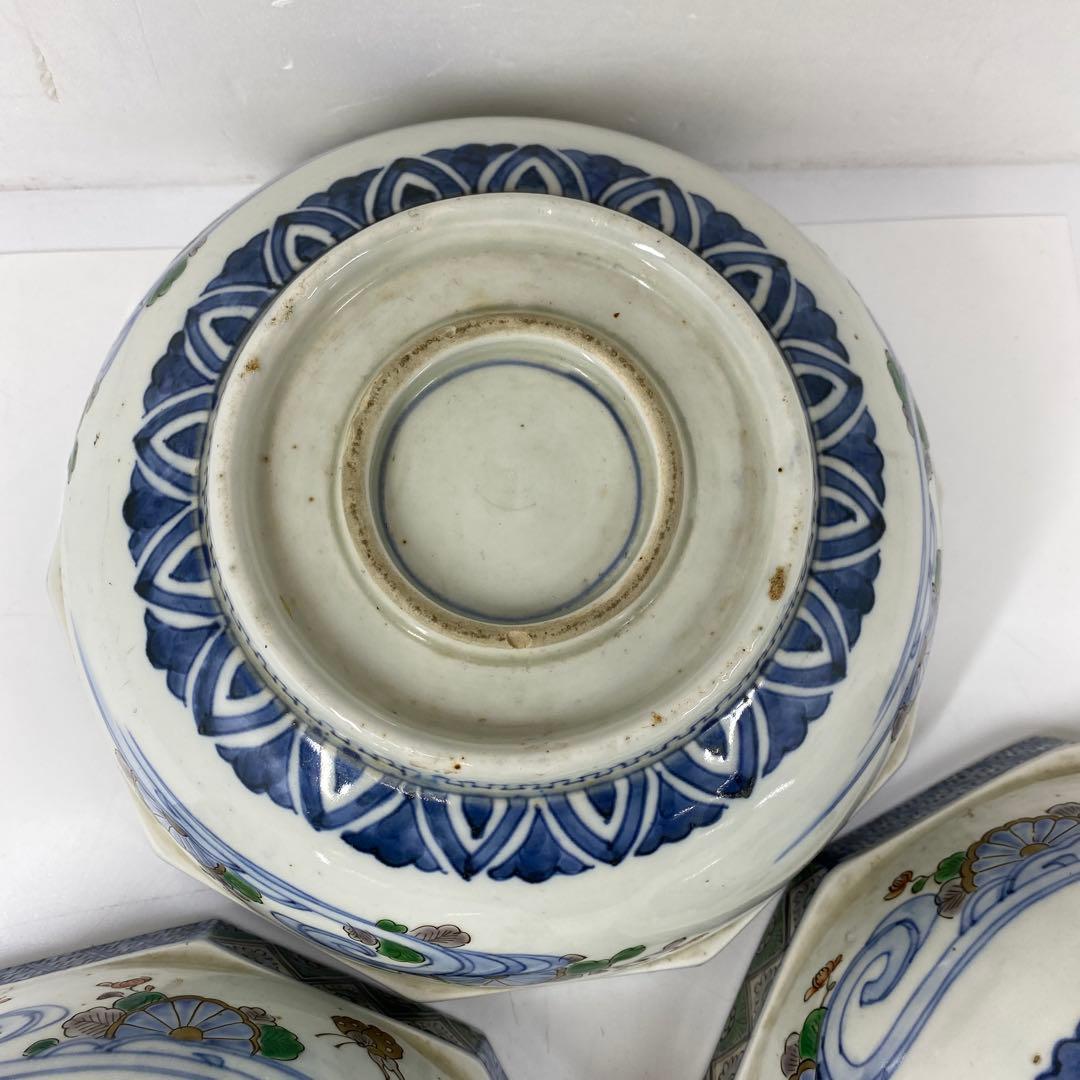 古伊万里　染錦　面取　鉢3点　麒麟図　タサコサ　東さ7-1124③