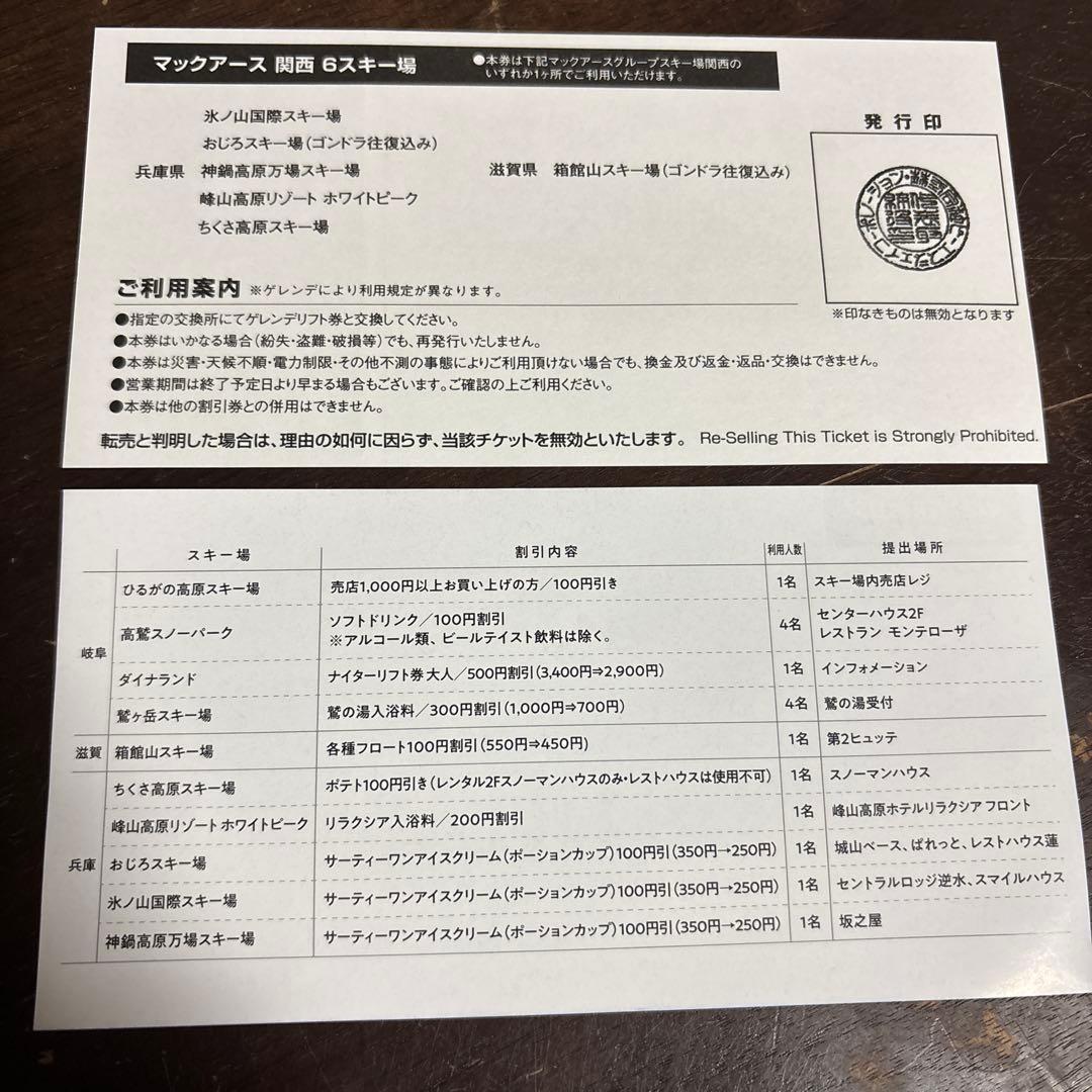 マックアース関西1日リフト引換券4枚