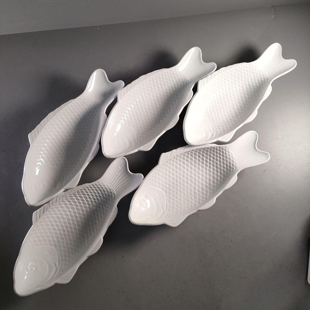 A1374-1/京峰 作/白磁魚文銘々皿5客/大皿/飾皿/盛皿/膾皿/懐石道具/