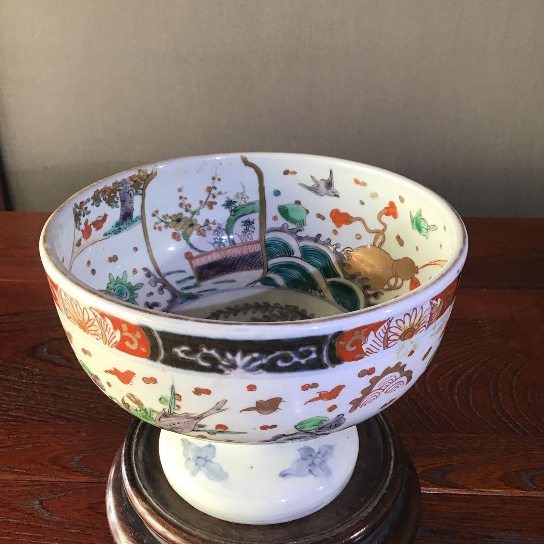 古伊万里金彩色絵　　瓢箪から駒図柄盃洗　　　　江戸期