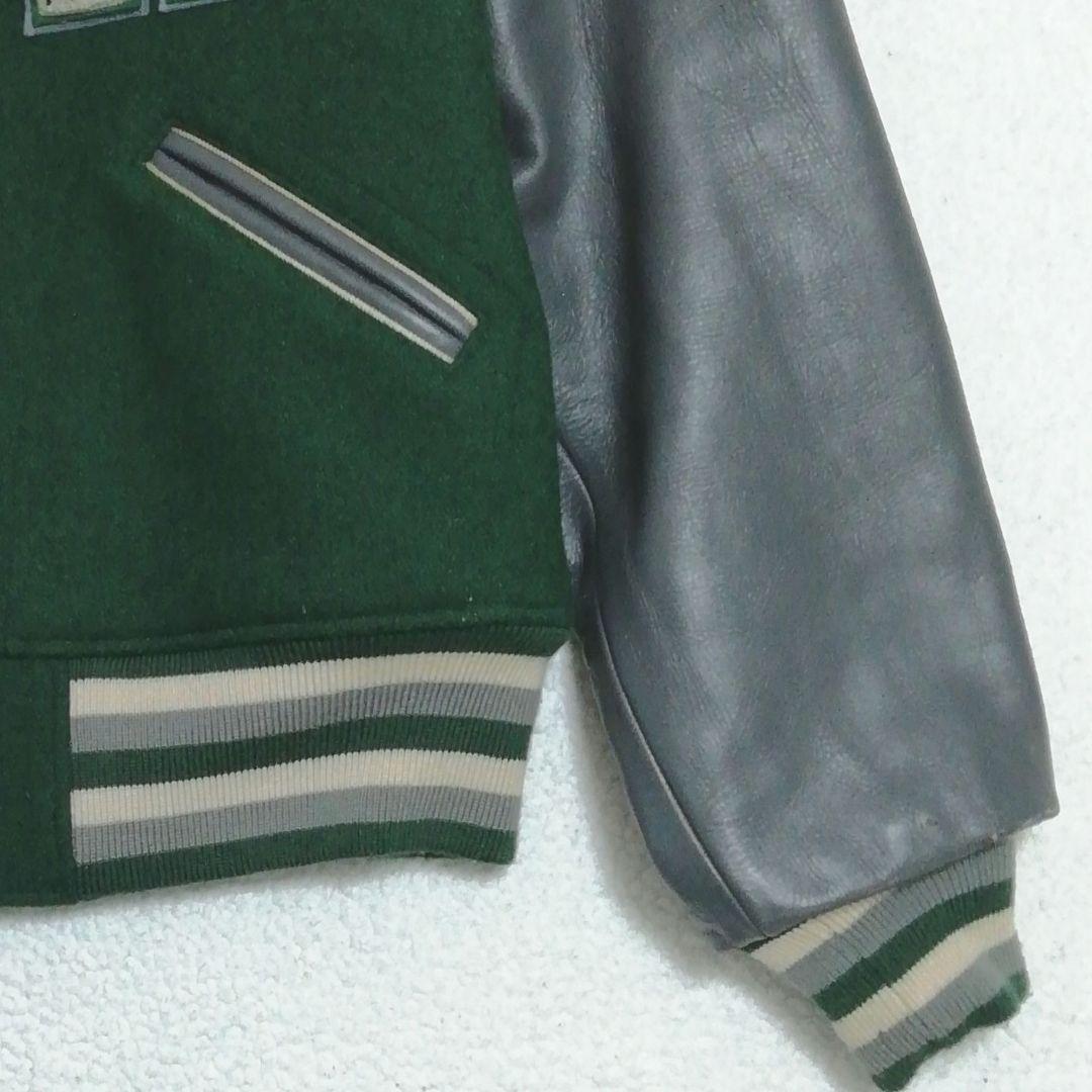 東洋エンタープライズ STYLE EYES 袖革スタジャン(38)濃緑☓グレー色