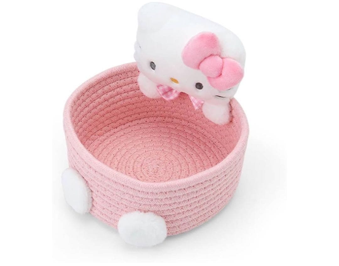 激レア❣️ハローキティ　マスコット付きロープバスケット　Mサイズ　収納ボックス