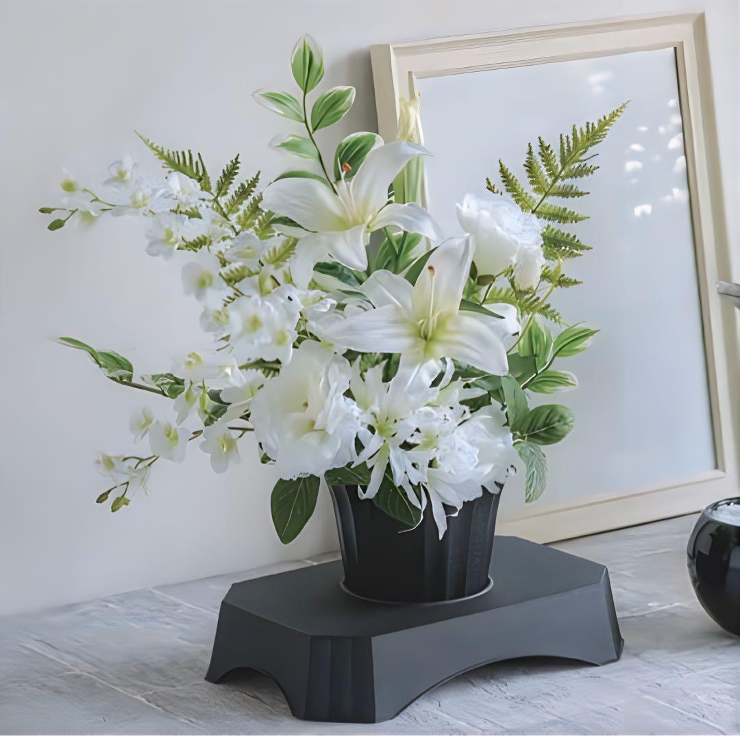 光触媒　人工観葉植物　フェイクグリーン　お供えカサブランカアレンジ左用