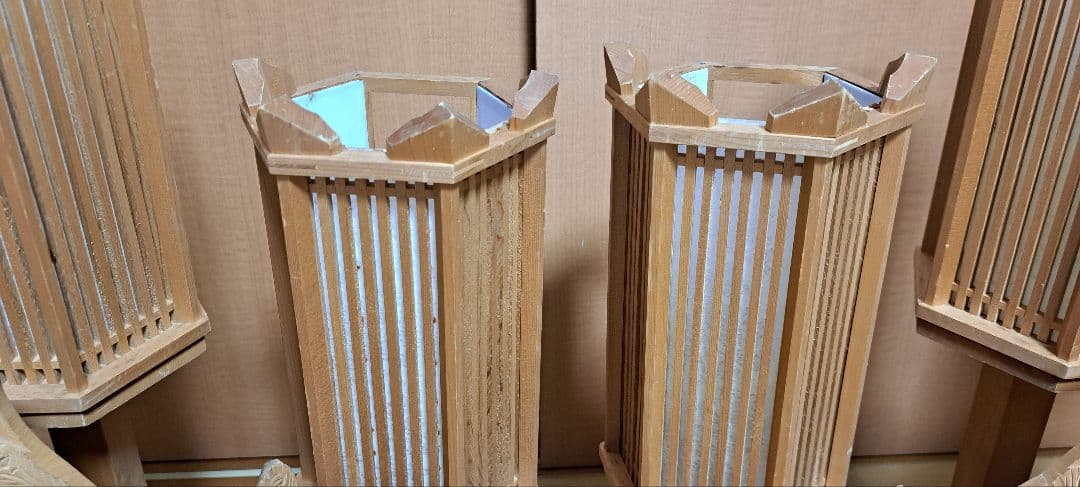 木工品 灯籠 3連1対タイプ　高さ約80cm