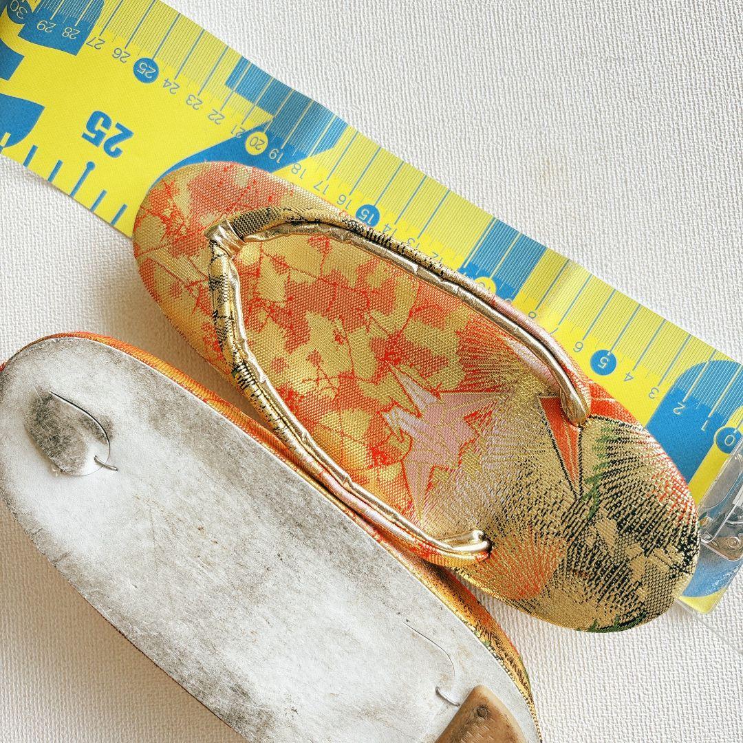 フルセット　七五三７歳女の子　オレンジ　正絹　扇蝶桜　銀地袋帯　簡単半衿7095