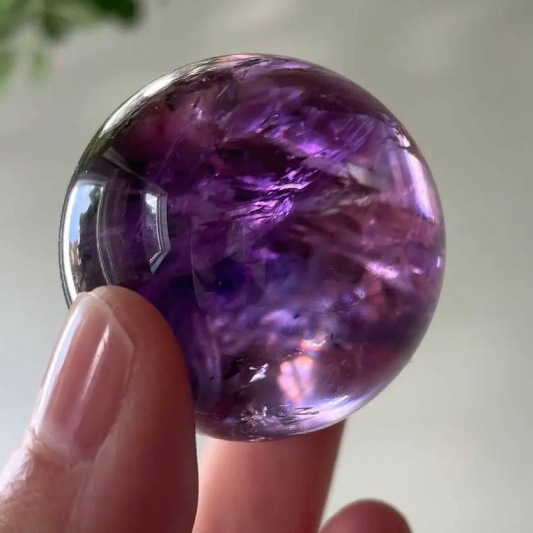 アメシスト　スフィア　高品質　3.7㎝　虹　ファントム　amethyst