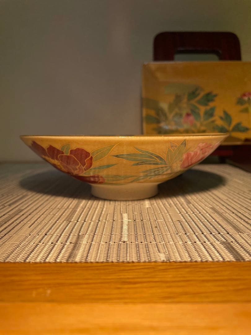 131桑野むつ子 御所の花十二ヶ月 【7月牡丹の花】抹茶椀・和陶皿 しおり付