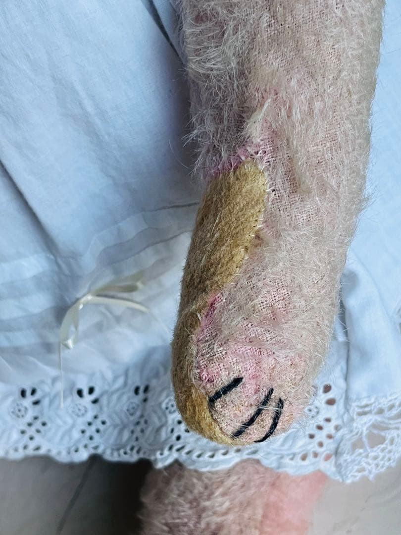 ドイツアンティークビンテージピンクテディベア ぬいぐるみベアビスクドールドレス