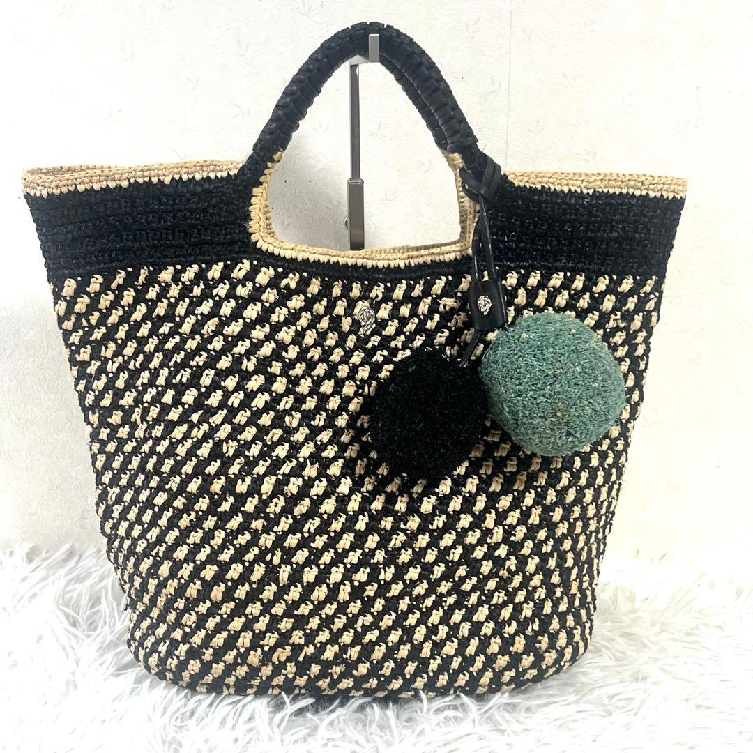 ヘレンカミンスキー　ラフィア　かごバッグ　トートバッグ　チャーム　レザーハンドル