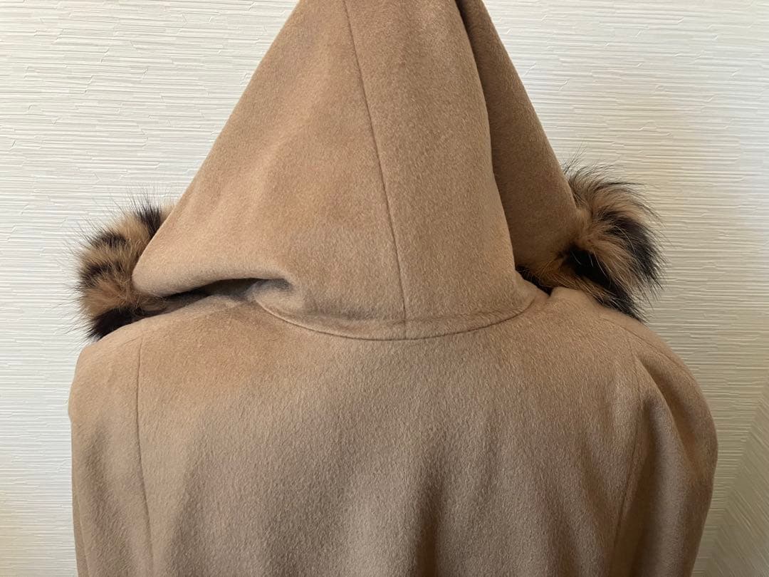 266　ロングマント　カシミヤ100％　フォックス　毛皮　ポンチョコート　ケープ