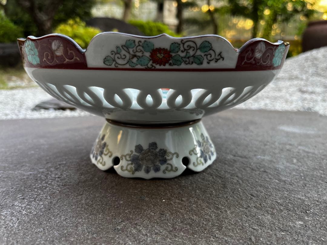 有田焼　深川製磁　江上製　透かし彫り　菓子器　アンティーク