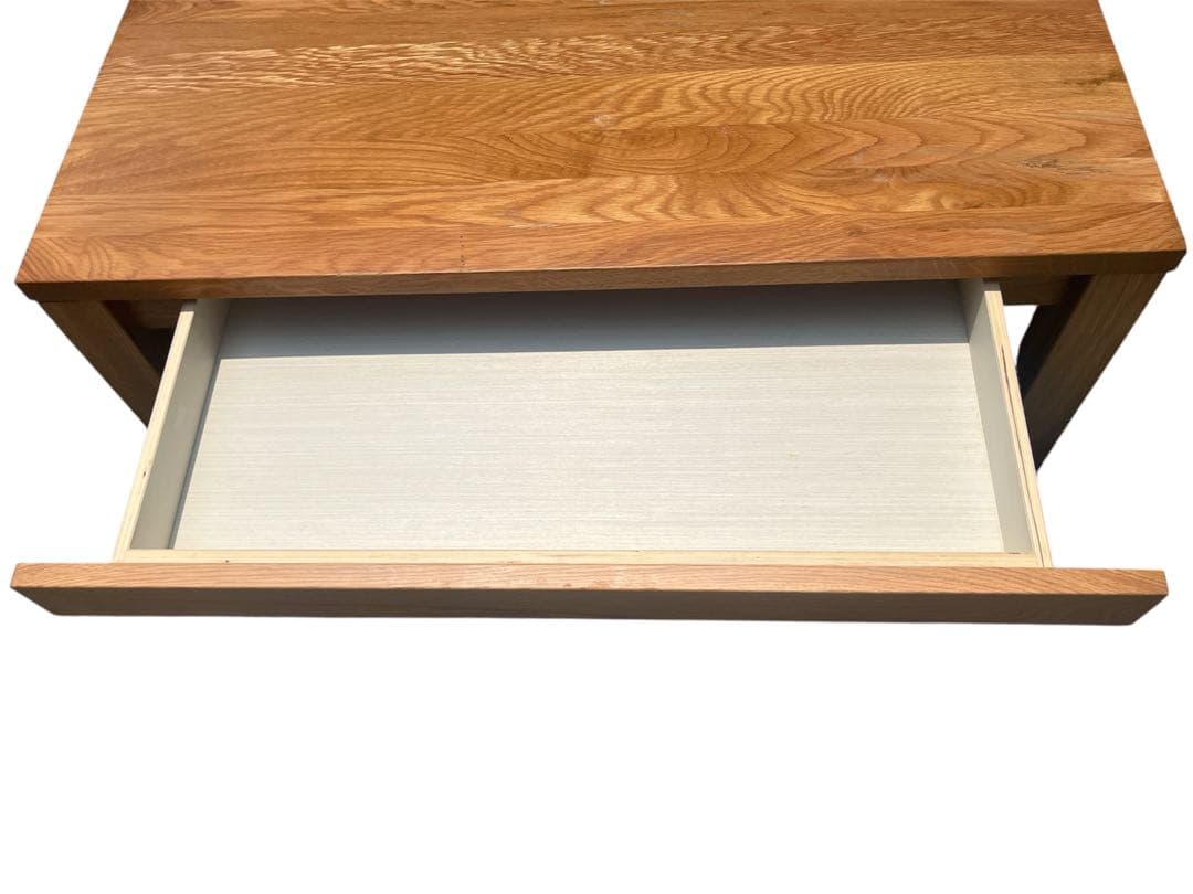 無印良品　無垢材ローテーブル　オーク材　引出付