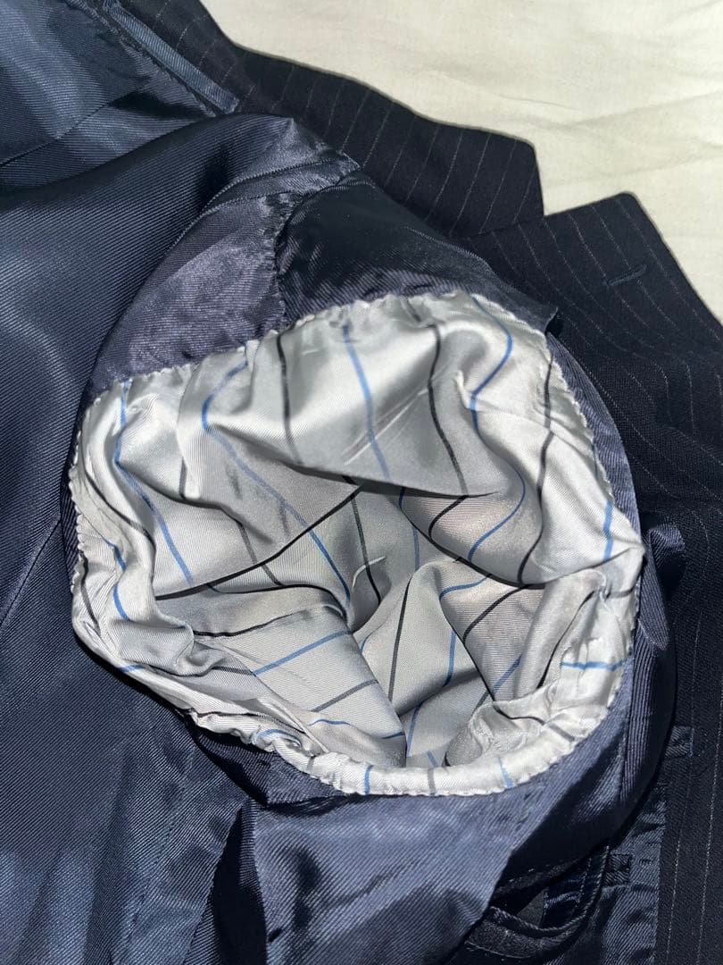 りす　リングジャケット　ストライプサキソニースーツ　ネイビー　サイズ42