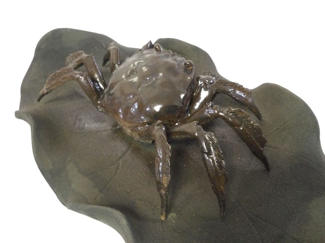 陶器置物 蟹置物 銘無し 焼物 M 検)水月焼 楽山焼 二六焼