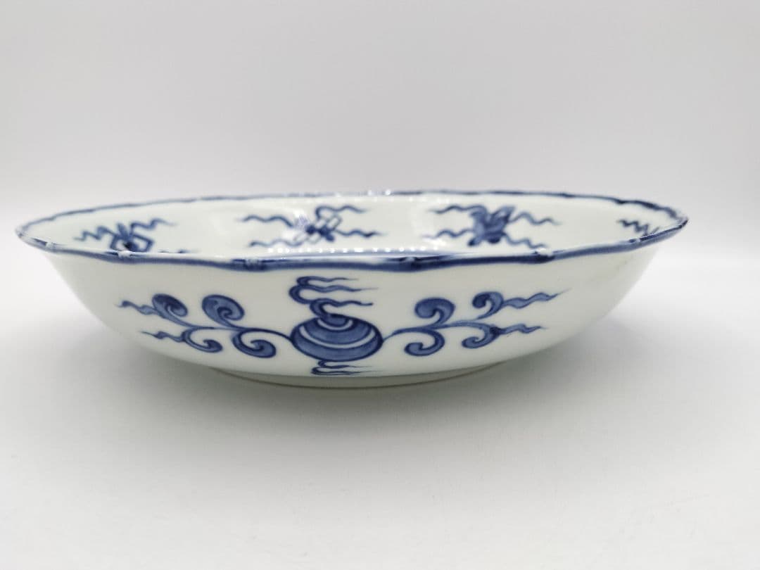 b68【未使用】染付 七宝絵皿 菓子器 景徳鎮 三代森岡嘉祥 茶道具 古物