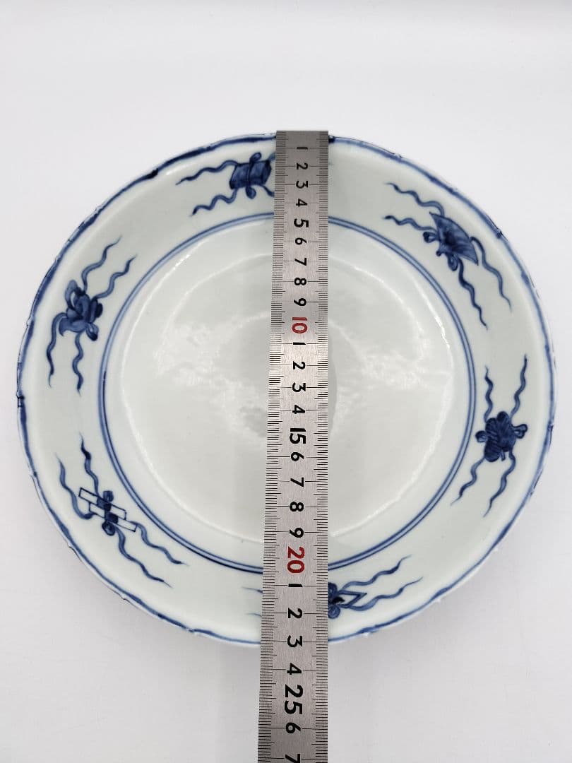 b68【未使用】染付 七宝絵皿 菓子器 景徳鎮 三代森岡嘉祥 茶道具 古物